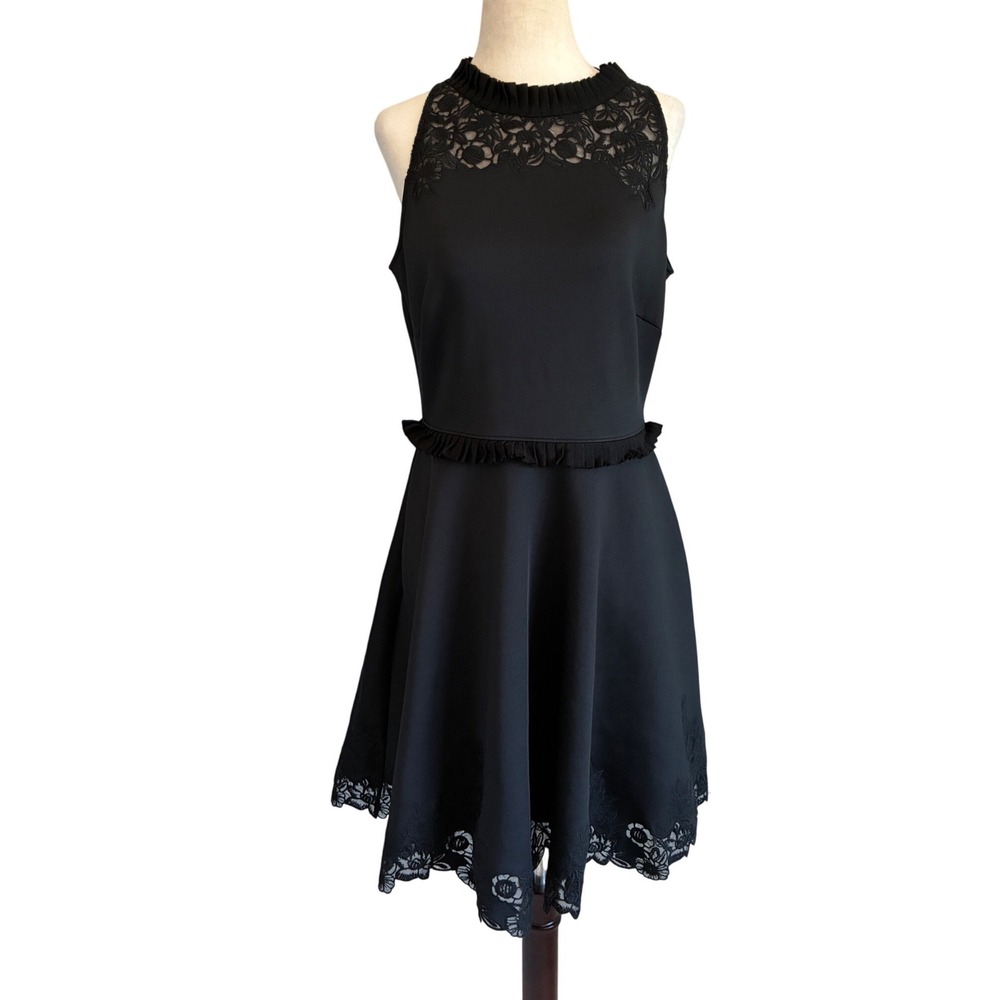 Ted Baker London Zaffron Black Lace Ruffle Fit & Flare Cocktail Dress Size 8 LBD